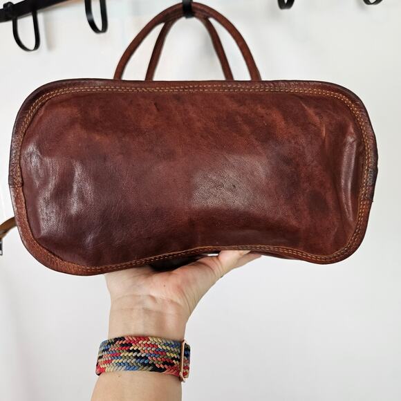 Noonday Collection Leather Zip Top Shoulder Bag Purse Cognac Brown Tote - Picture 5 of 16